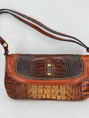 Brahmin Women's Daria Toasted Almond Croc-Embossed Leather Shoulder Bag 12x5x3